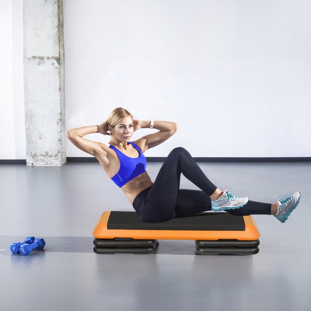 Training Aerobic Step 43''Fitness Exercise Workout Stepper W/ Riser Orange