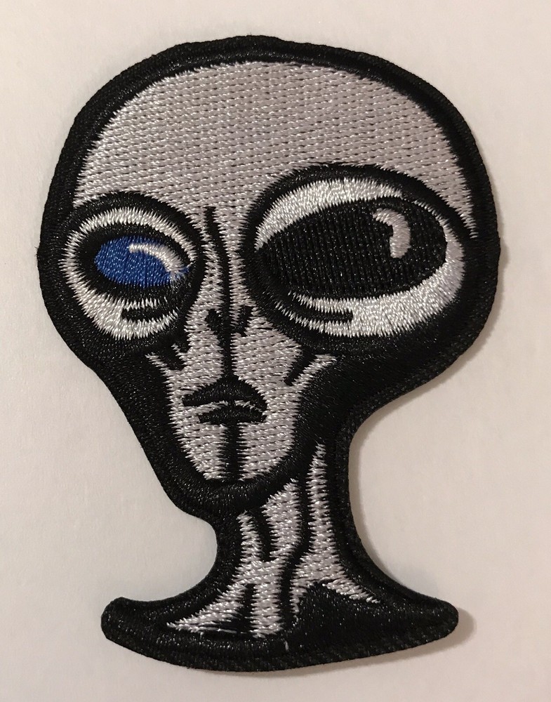 👽 Grey Alien Head Embroidered  Patch UFO Cryptozoology Cryptid Gray  Creature