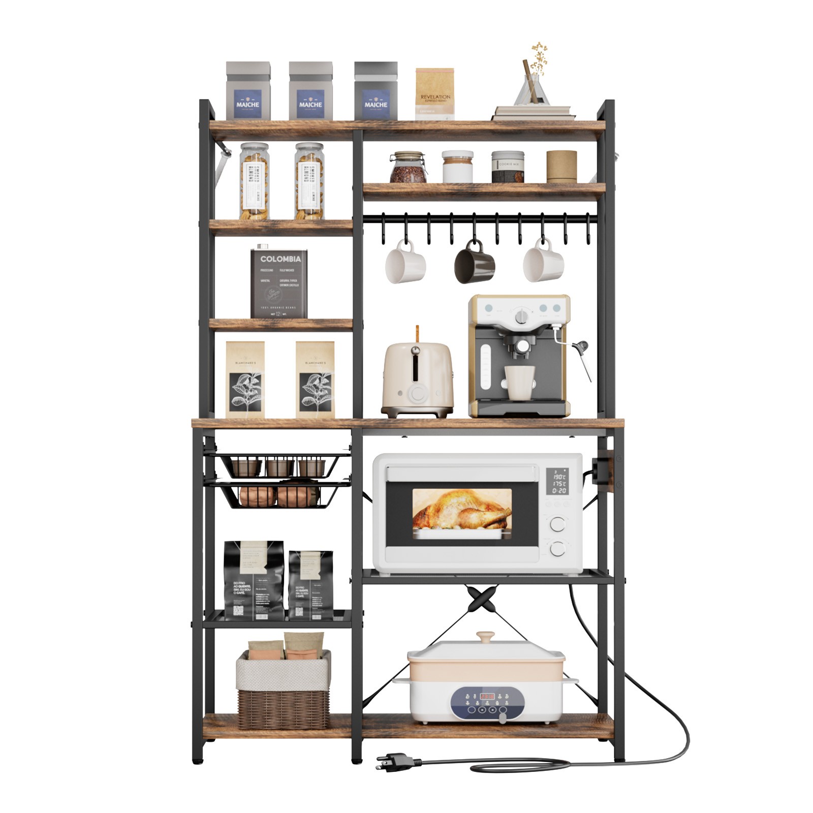 Uimoso Kitchen Bakers Rack with Power Outlet and 5 ft Power Cord