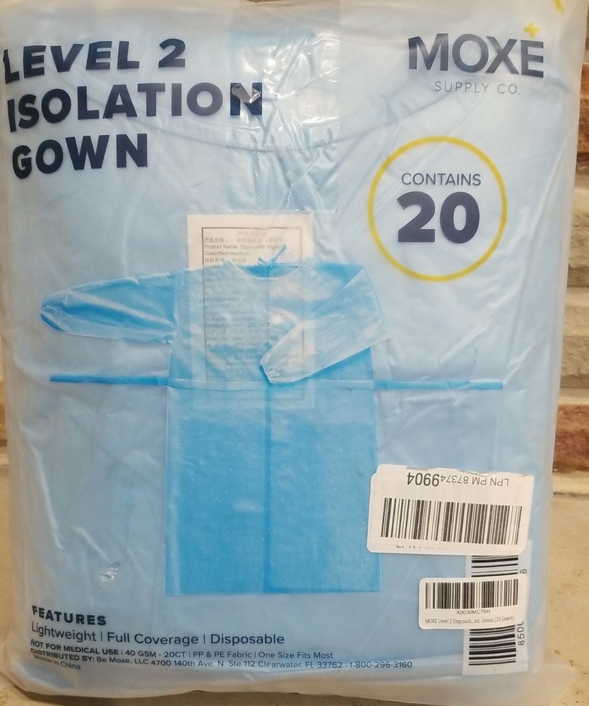 MOXE Level 2 Disposable PPE Isolation Gowns - Full Coverage, Lightweight (x 20)