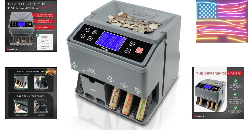 High-Speed Coin Counter and Wrapper with Quickload - Portable Convenience