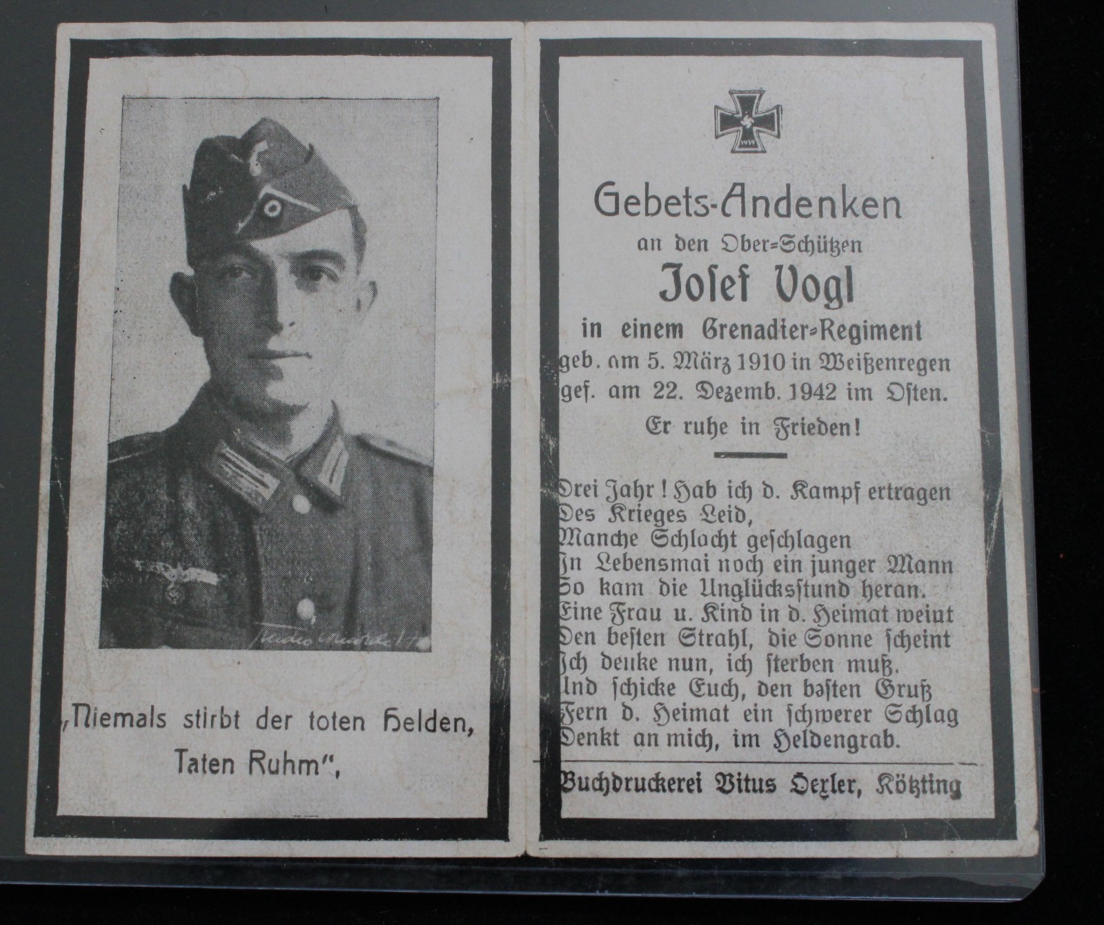 German WWII Double-Sized KIA Military Soldier Death Cards