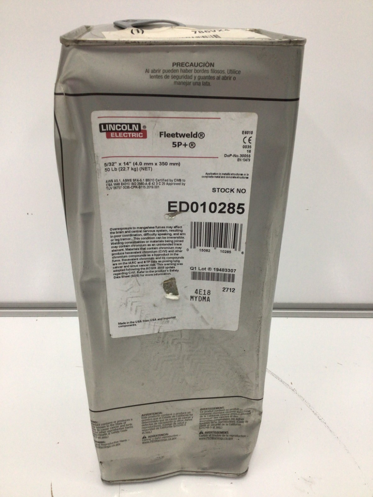LINCOLN ELECTRIC ED010285 Stick Electrode,E6010,5/32",14 L,50 lb 786VX4
