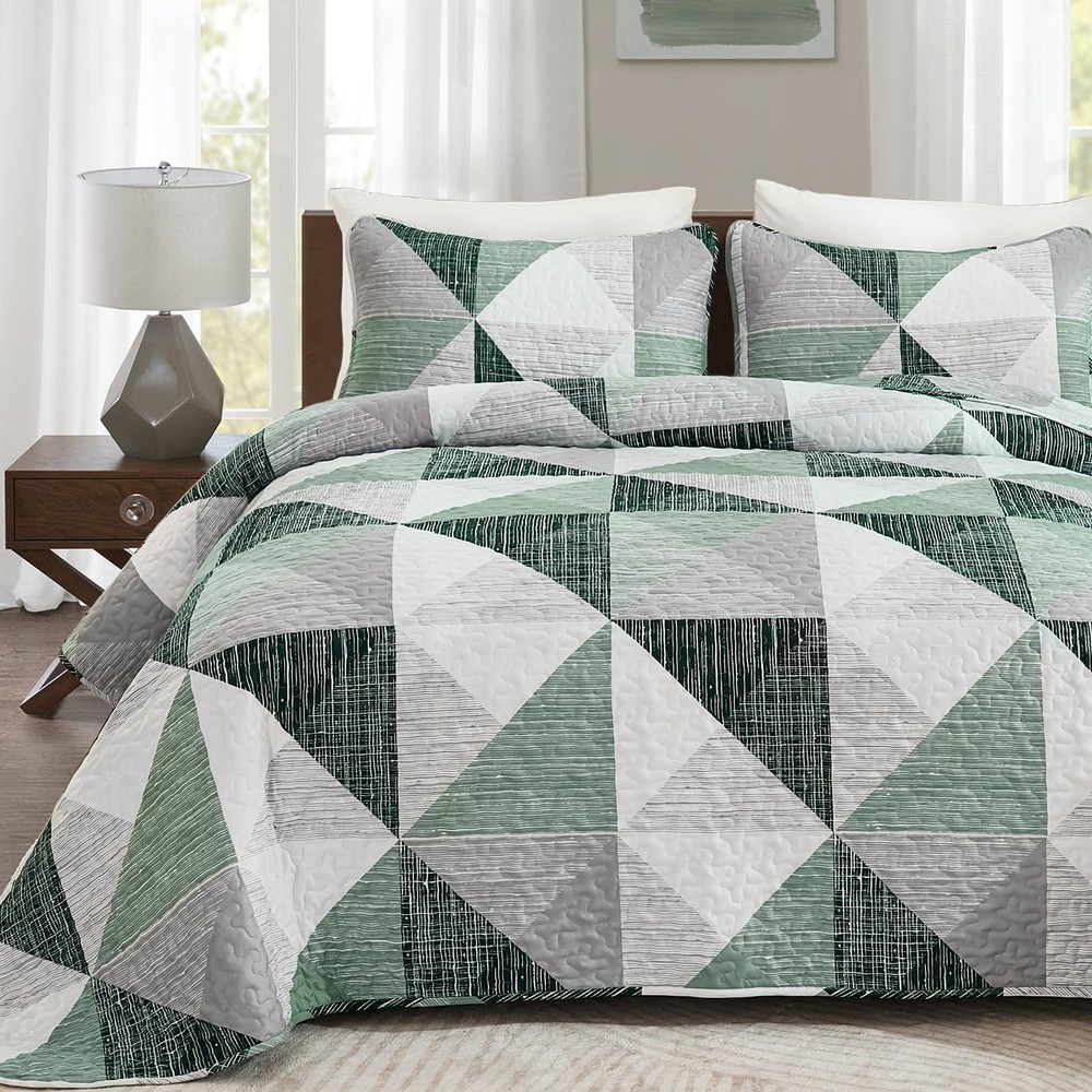 Dintszyayue Quilt Queen Size Green, 3 Pieces Patchwork Bedspread Bedding for ...