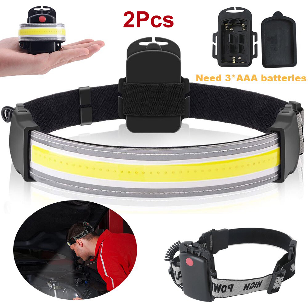2 Pack Waterproof Headlamp LED Flashlight W/ 220° Wide Beam COB Strip Headlight