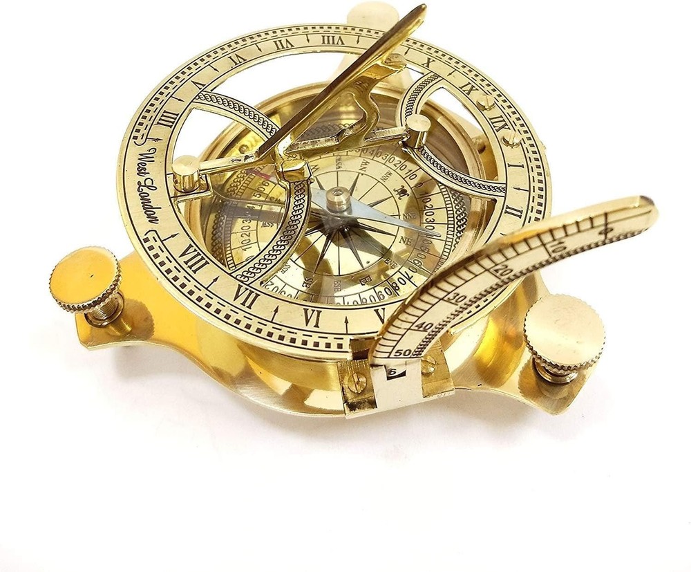 5" Brass Sundial Compass Solid Brass Sundial Compass Rustic Vintage Home Decor G