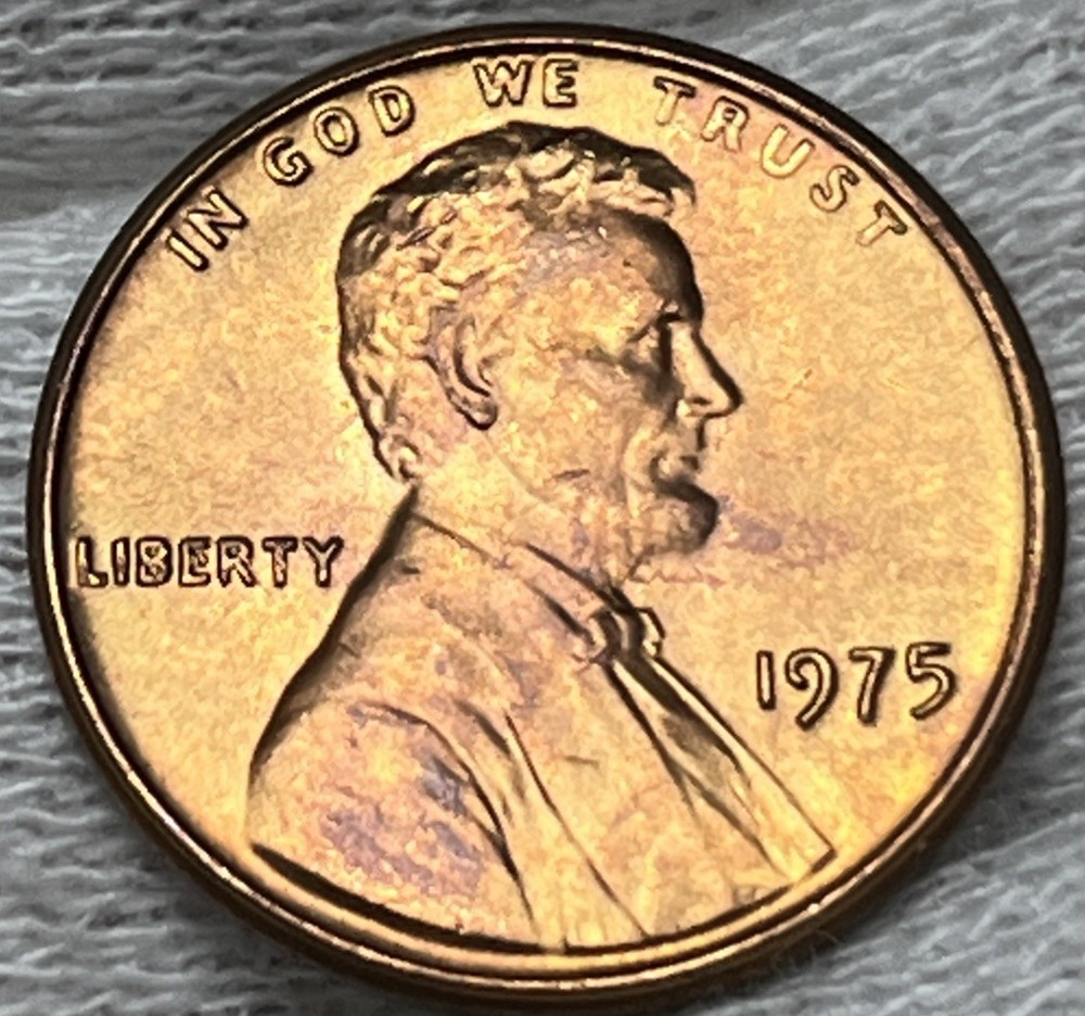 1975 Lincoln Penny Errors DDR Rainbow Toning Uncirculated