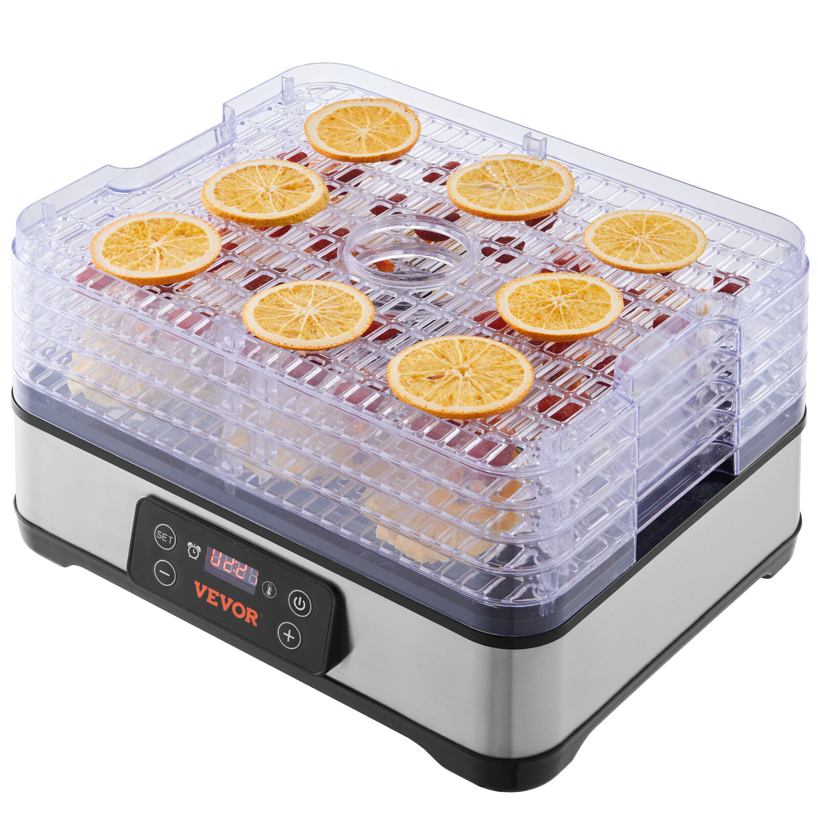 VEVOR 5 Trays Food Dehydrator Machine Adjustable Timer 300W Jerky Fruit Drying