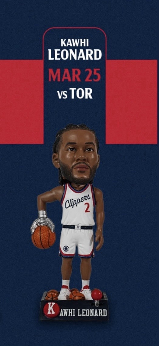 🔵🔴Kawhi Leonard LA Clippers Bobblehead New SGA Klaw Machine 3/25 PRESALE🔵🔴