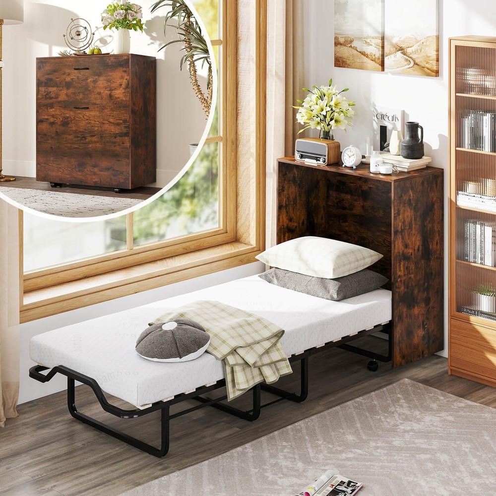 Cot Size Murphy Bed with Storage Rolling Murphy Cabinet with Foldable Bed