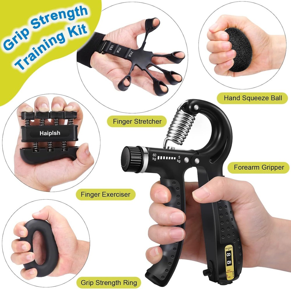 Grip Strength Trainer Kit (5 Pack) with Finger Exerciser, Hand C