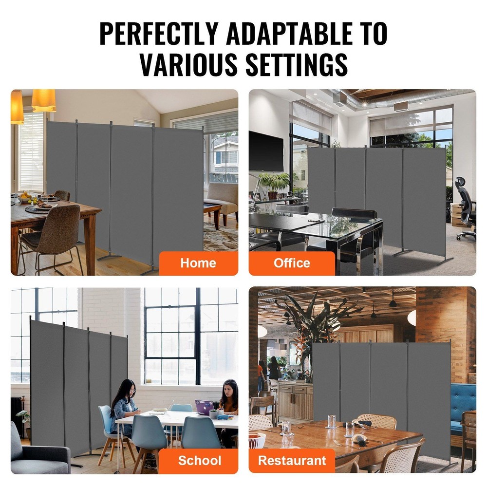 Home Office Room Divider 4 Panel 3464x1840mm Quick Setup Frame Grey