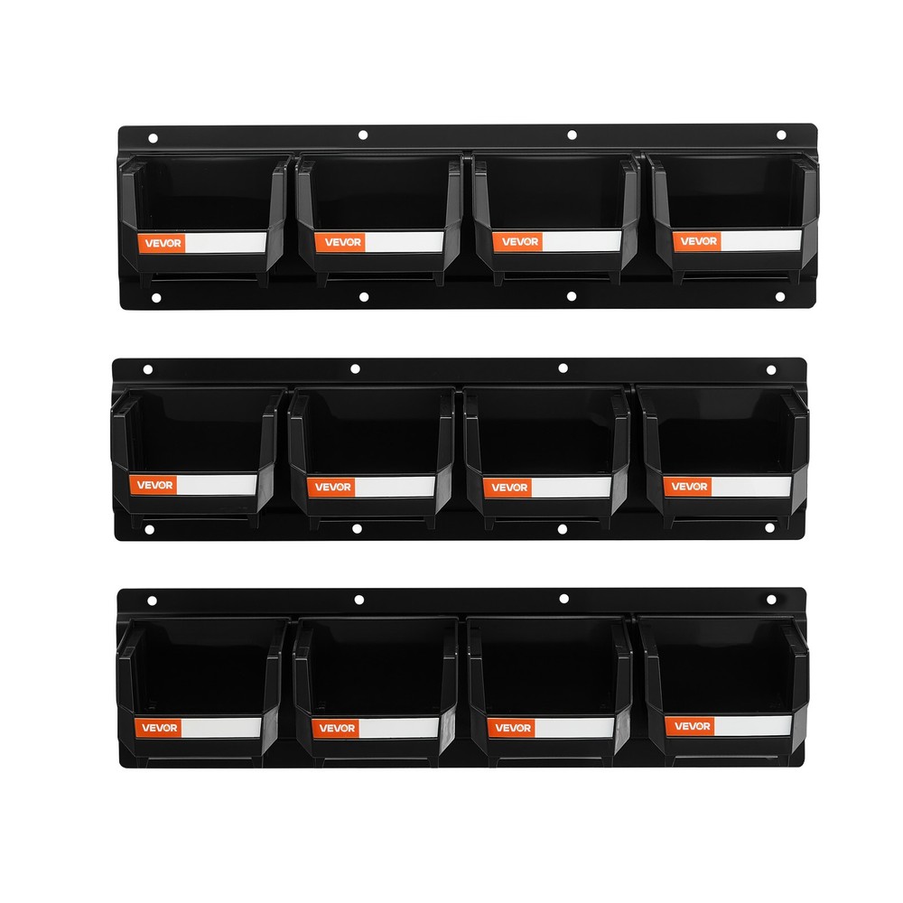 VEVOR Wall Mounted Storage Bins 12 pcs Hanging Stackable Storage Bin Black