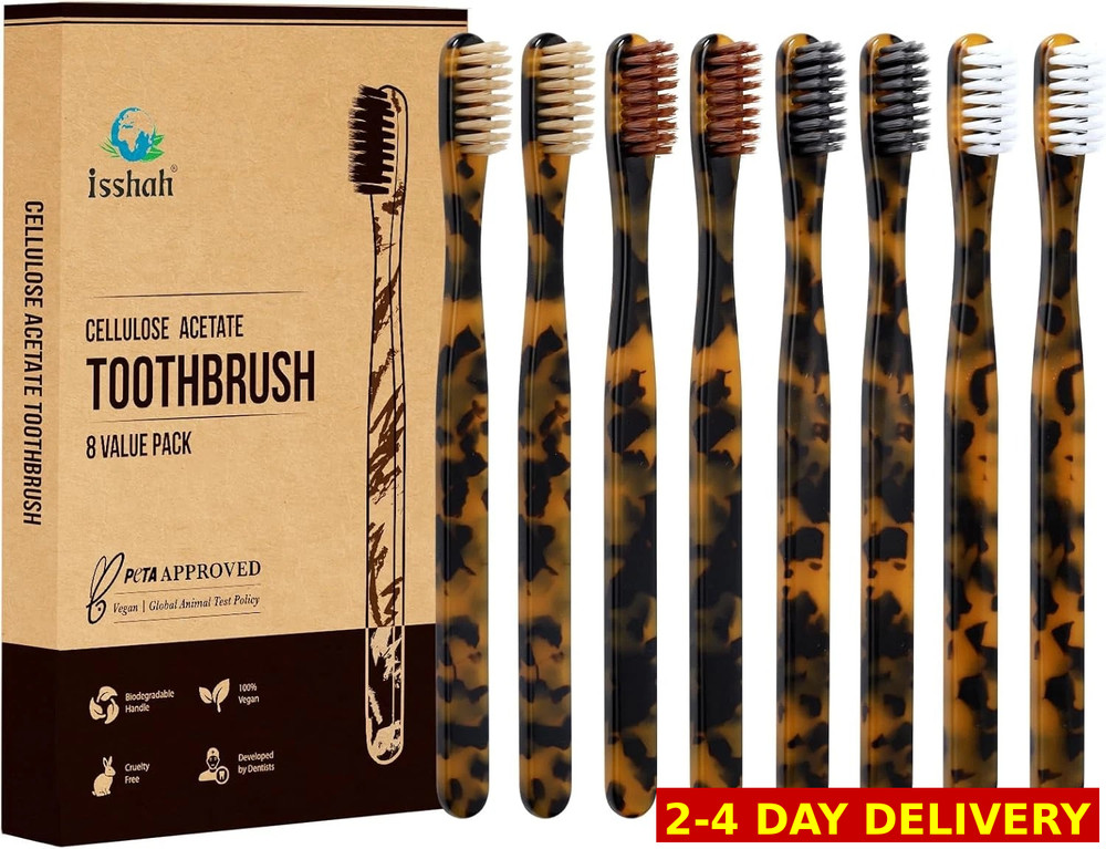Biodegradable Eco-Friendly Cellulose Acetate Toothbrushes - 8 Count
