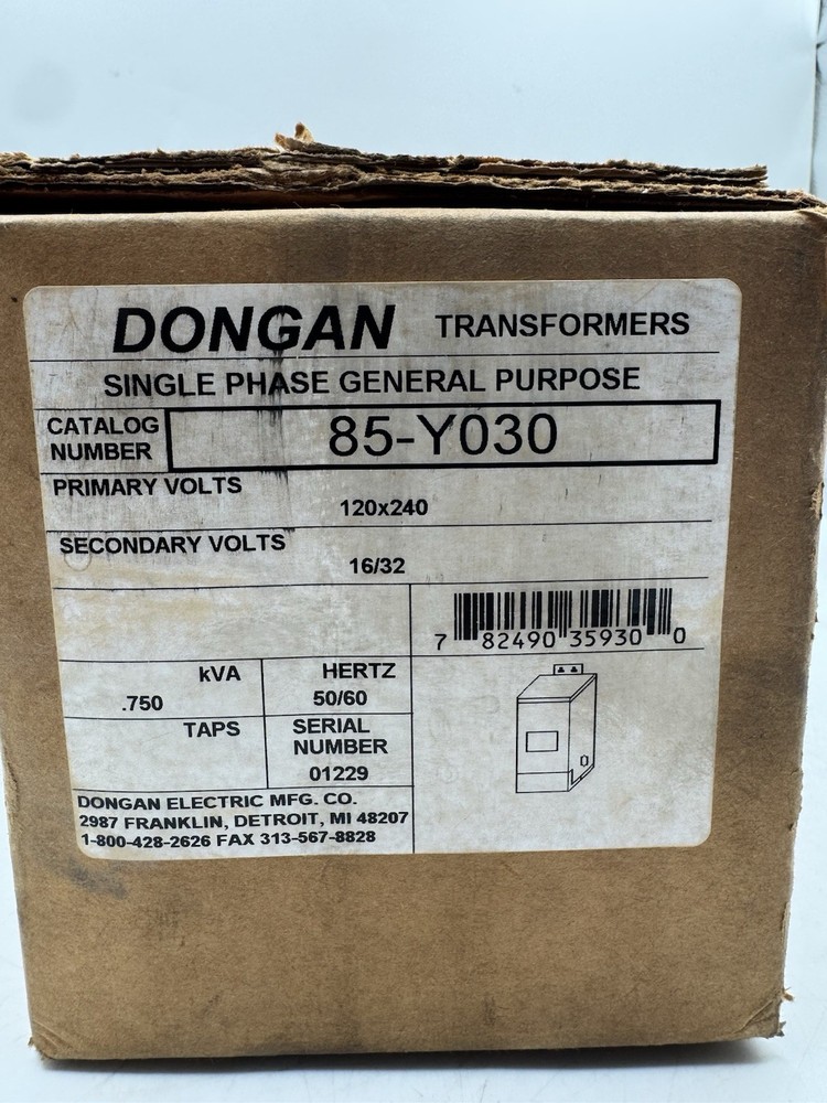 Transformer Dongan 85-Y030 Single Phase General Purpose 120/240V