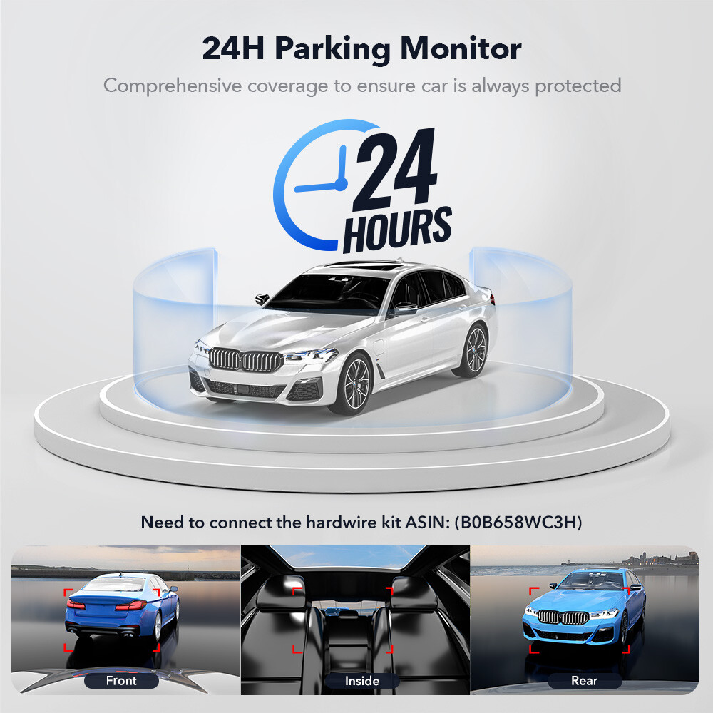 REDTIGER F17 4K Dash Cam 3 Channel,5G WiFi Front and Rear Inside,Hardwire kit