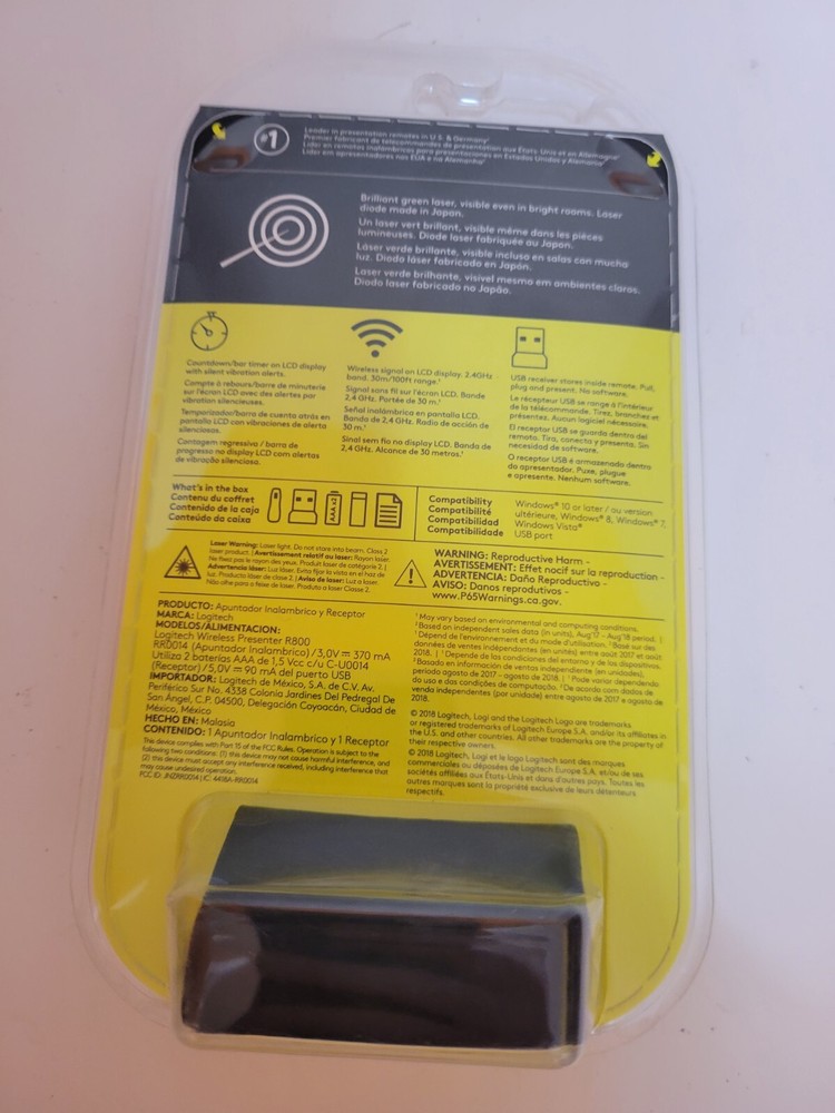 Logitech R800 Laser Presentation Remote Control - Black New Sealed