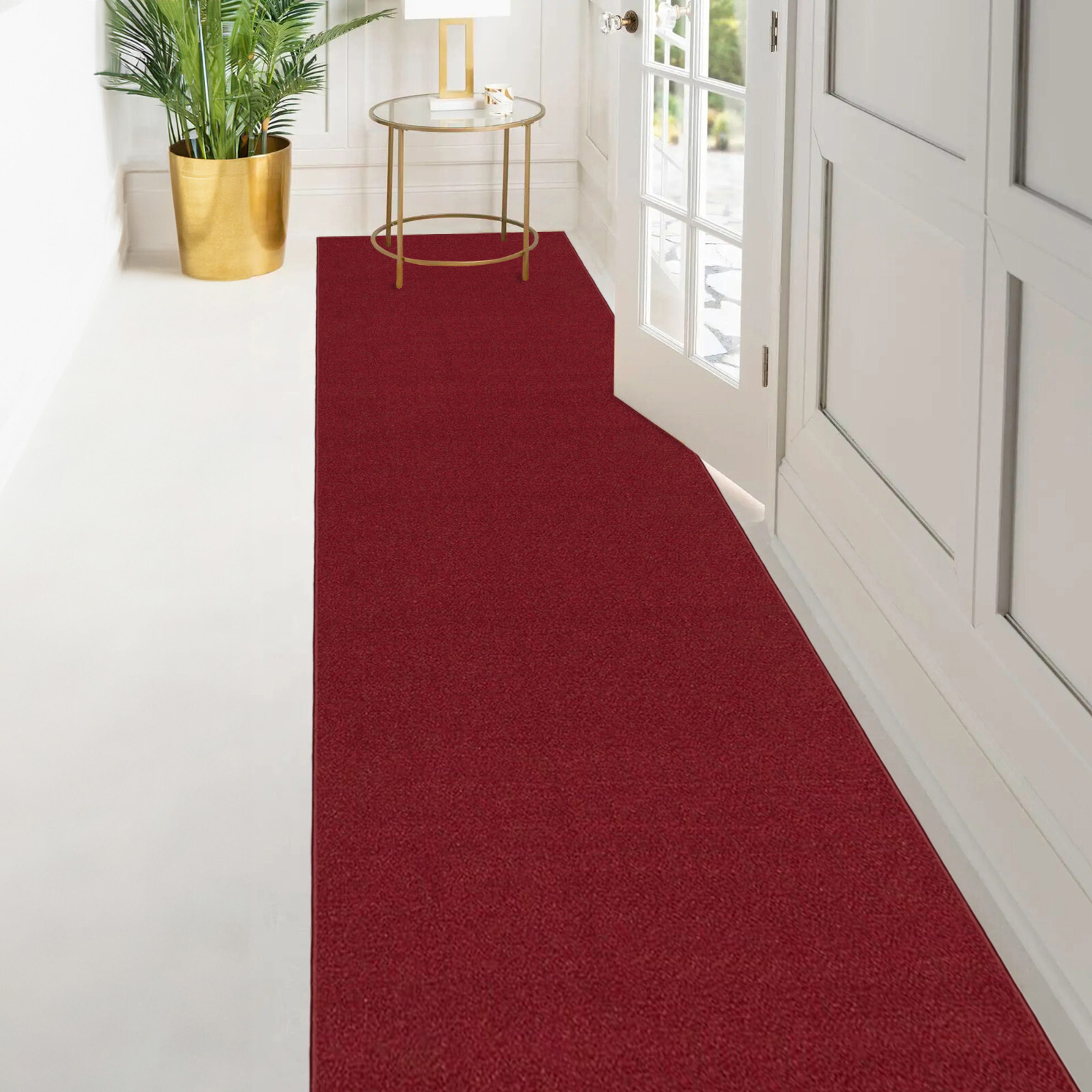Custom Size Stair Hallway Runner Rug Non Slip Rubber Back SOLID RED
