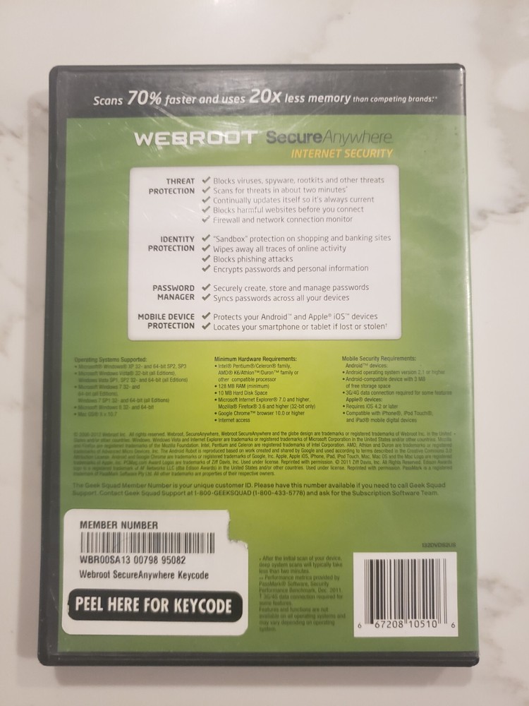 Webroot Secure Anywhere Internet Security Full Ver. 3 Devices PC/Mac/Mobile 2012