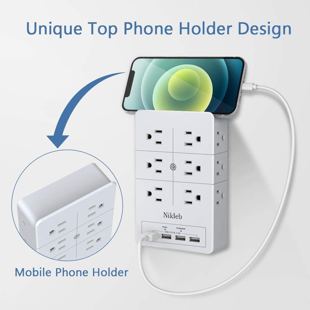 Multi Plug Outlet Surge Protector Nikleb, 12 Electrical Extender White