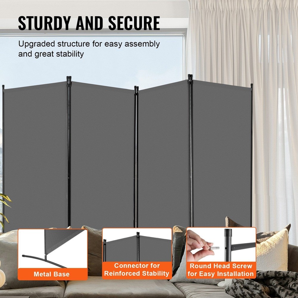 Home Office Room Divider 4 Panel 3464x1840mm Quick Setup Frame Grey