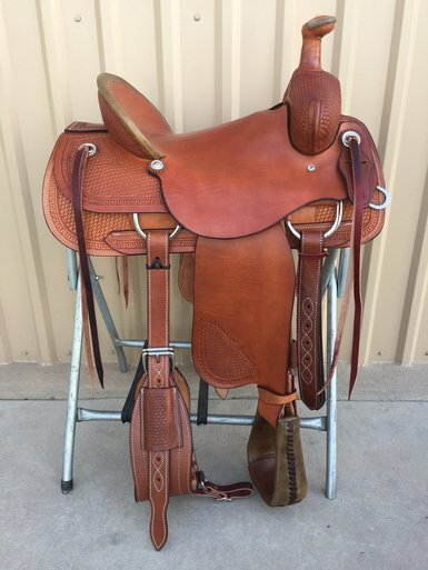 Western  Leather Hand Carved Roper Ranch Saddle with Leather Strings 59