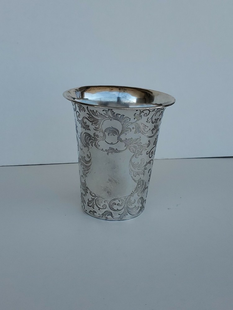 Antique Continental Silver Cup Damask pattern circa 1860 no Monogram