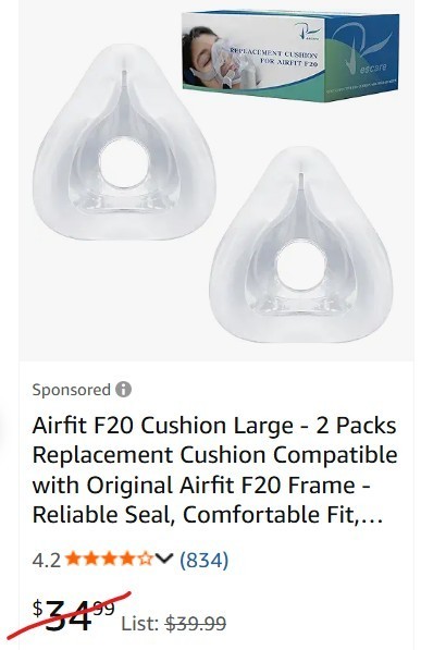 2 Pack LARGE F20 Cushion Replacement, Silicone
