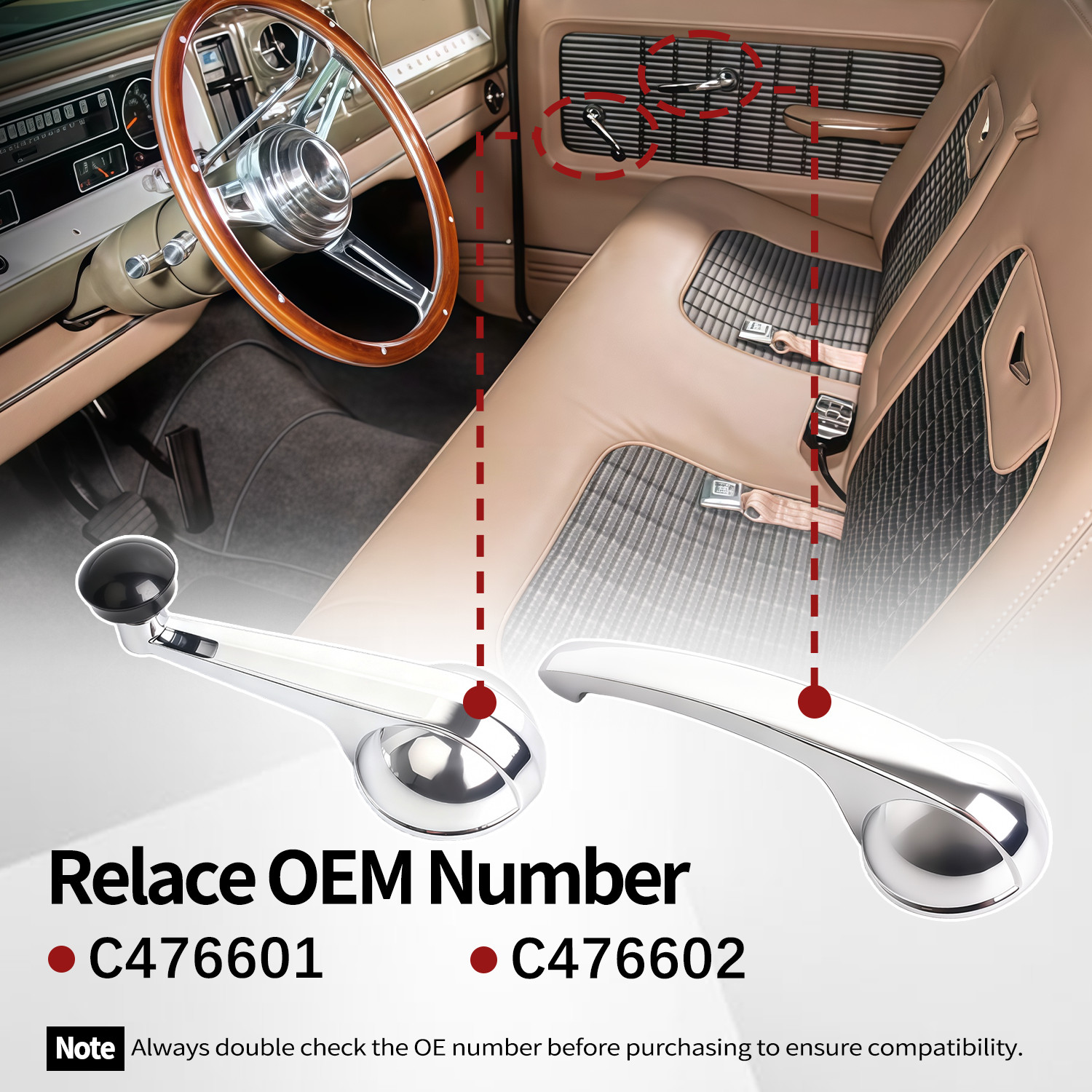 Inside Door Handle Window Crank Handle Chevy GMC Truck 1947-1966 C476601 C476602