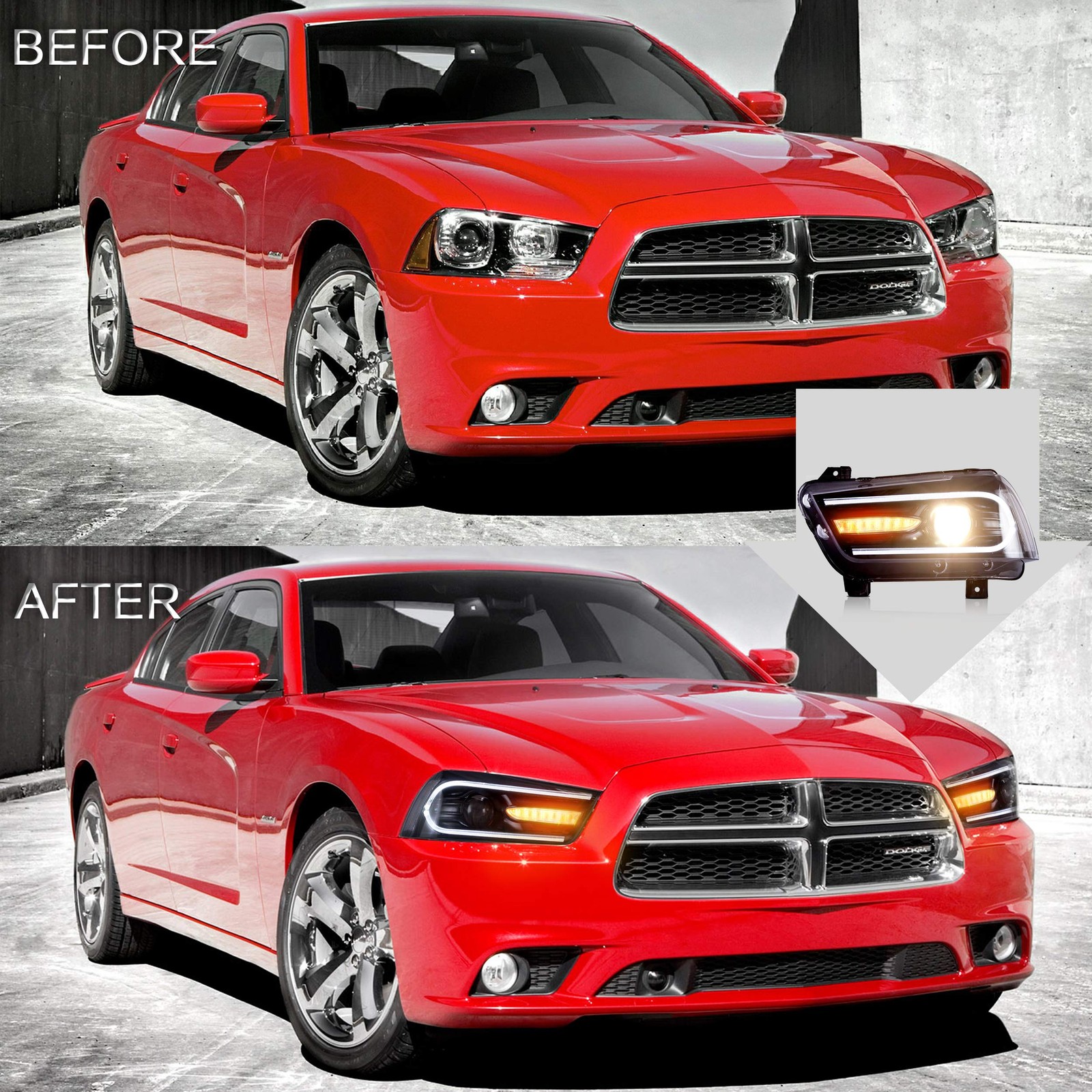 Headlight Assembly Compatible with Dodge Charger 2011-2014 LED Headlamp