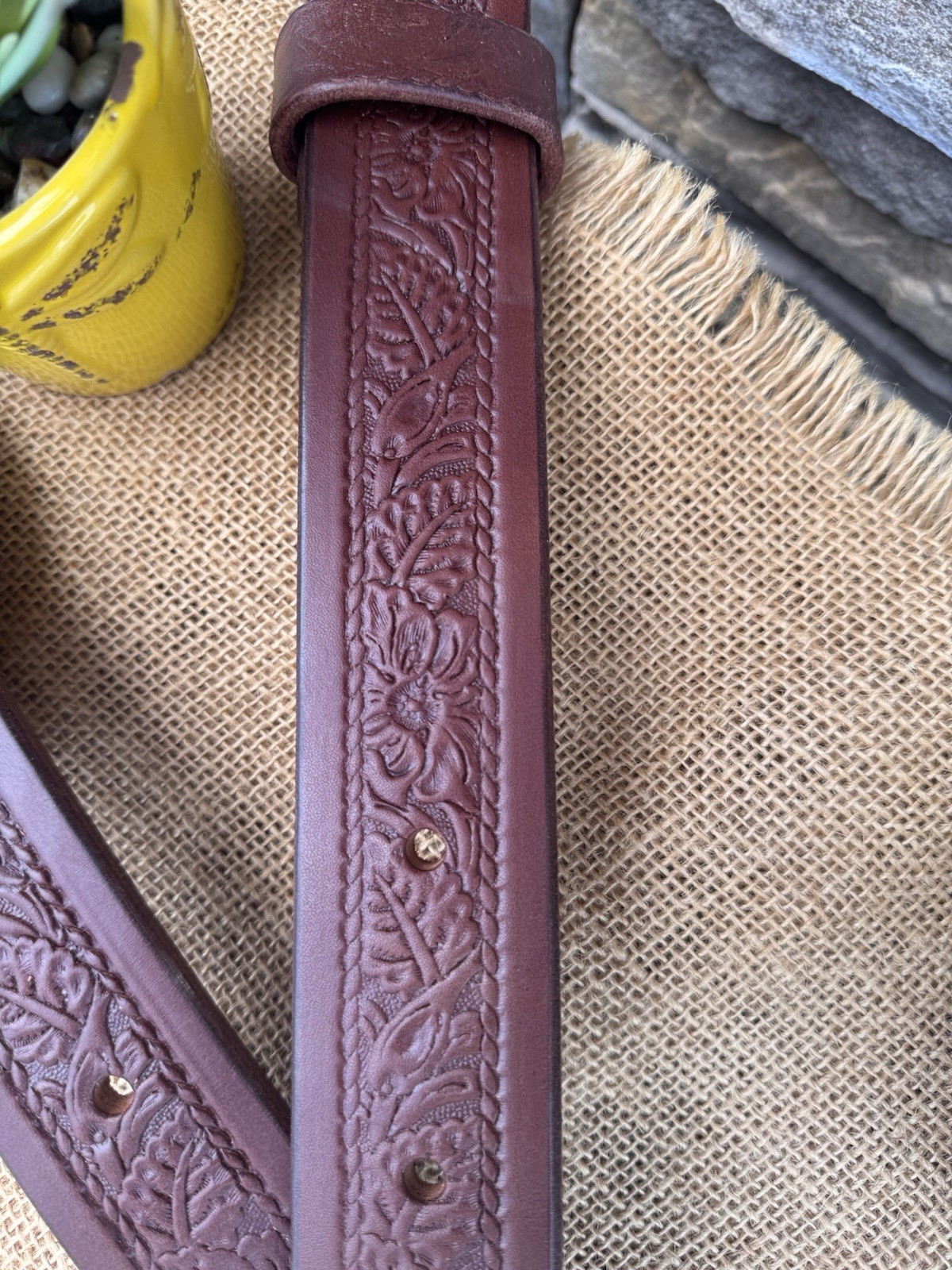 Handmade Leather Back Cinch Billets, Pair, Floral, USA Leather