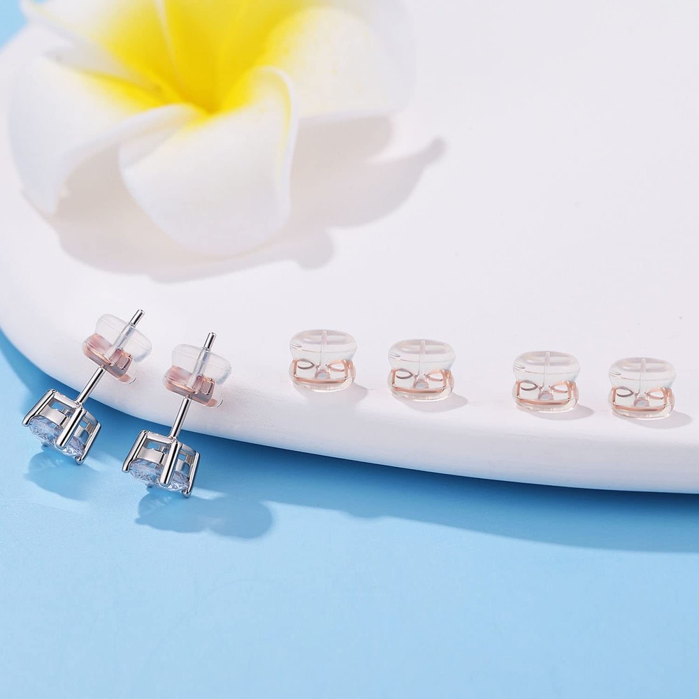 18K Gold Locking Secure Earring Backs for Studs, Silicone Earring Backs Repla...