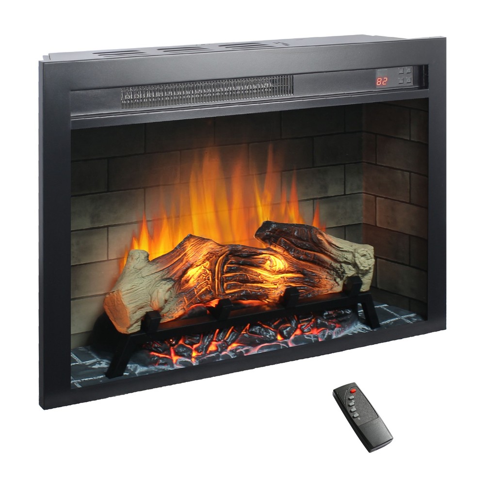 28" Black Electric Fireplace Insert with Remote Control & Timer 1400W