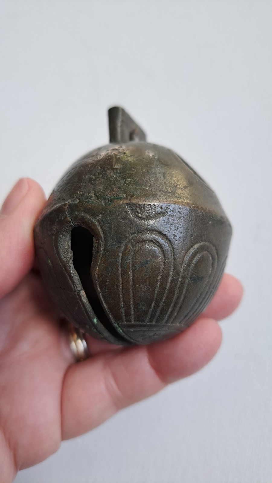 Antique Brass Metal Sleigh Bell HS & Co Henry Stanley Company Crotal Petal #4