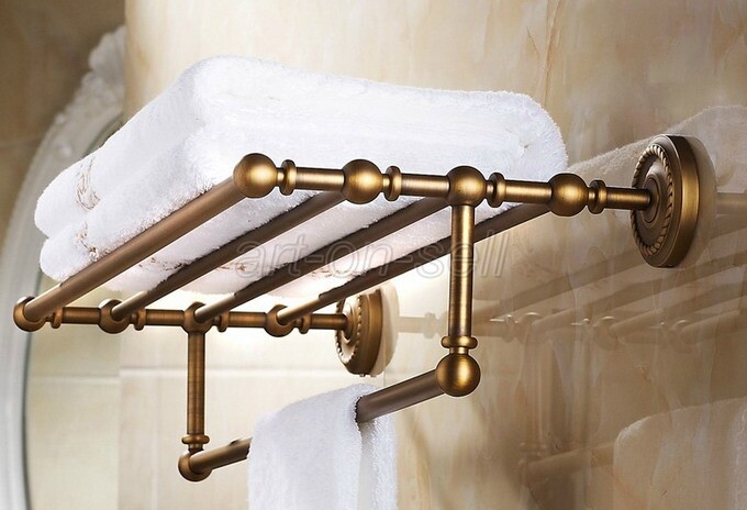 Antique Brass Bathroom Accessory Towel Rail Holder Storage Rack Shelf Bar