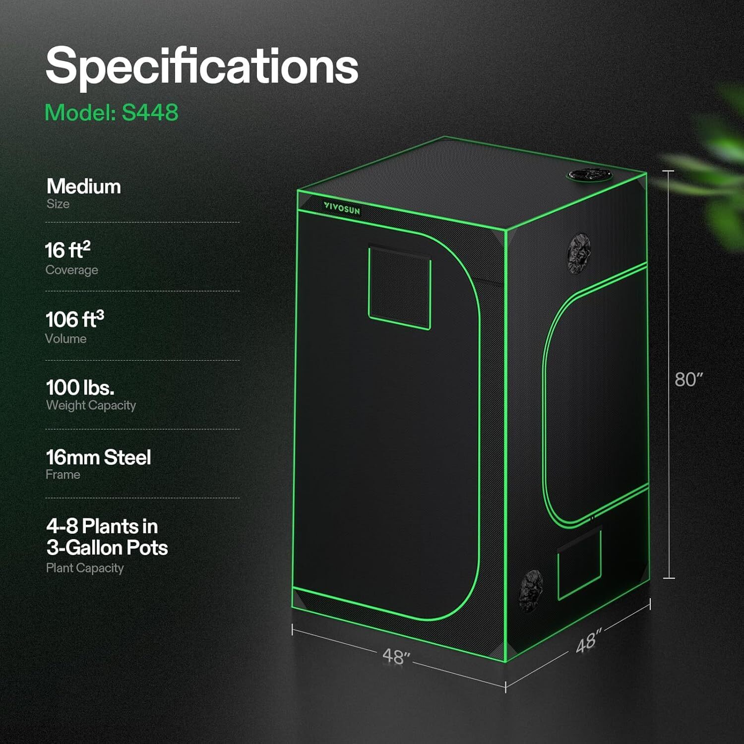 VIVOSUN 48x48x80" Reflective Mylar Grow Tent w/ VS1000 LED 4/6/8 Ventilation fan