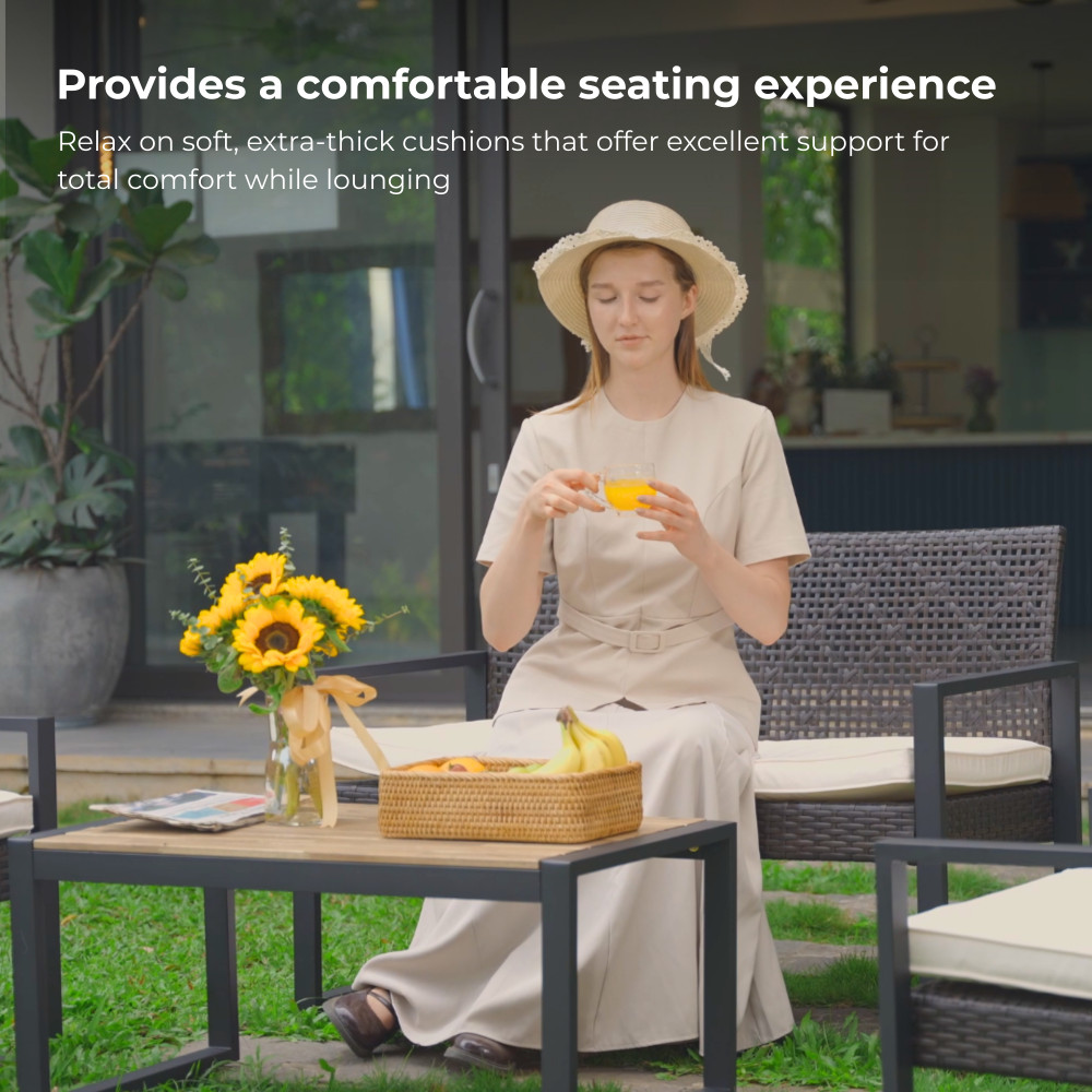 4 Piece Patio Conversation Set Outdoor Furniture Balcony Porch Garden Backyard