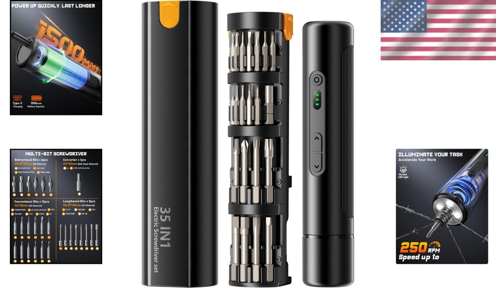 Compact Electric Screwdriver with Forward/Reverse Function & Heavy-Duty Bits