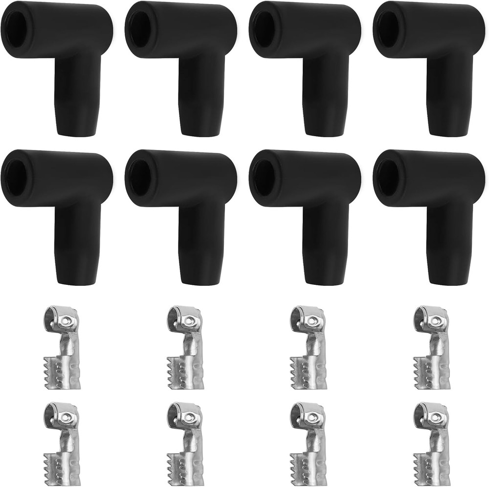 16PCS Spark Plug Boot,HEI 90° Wire Ends with Black, Silver