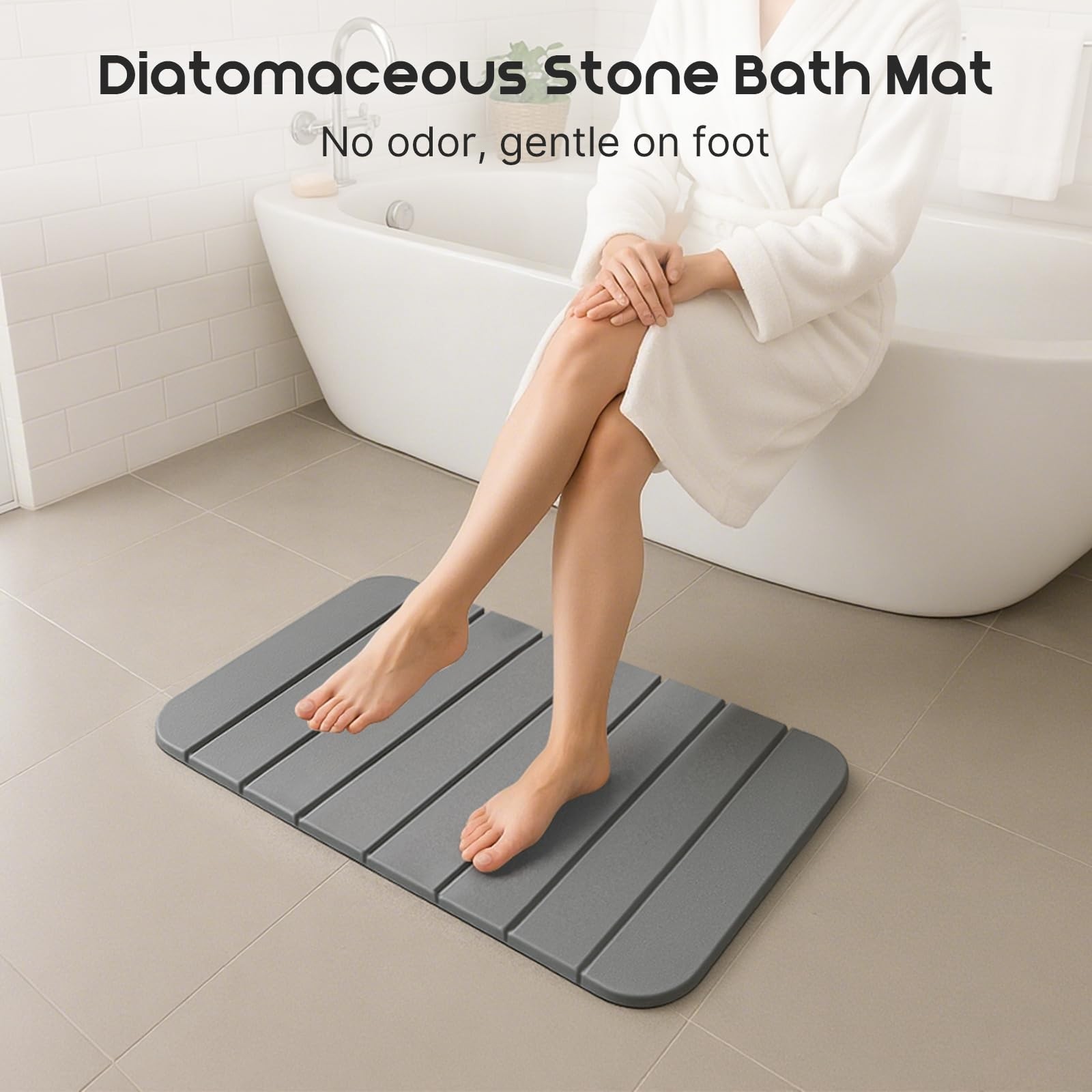 ArtyCozy Large Foldable Stone Bath Mat 28×17 with Non-Slip Rubber Base, Super...