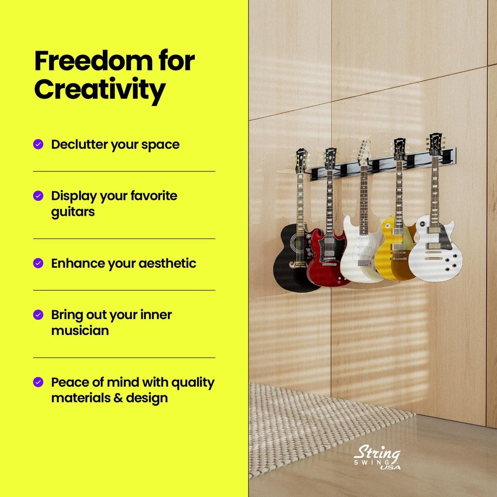 String Swing Guitar Wall Rack, Multiple Guitar Wall Mount, Guitar Organizer...