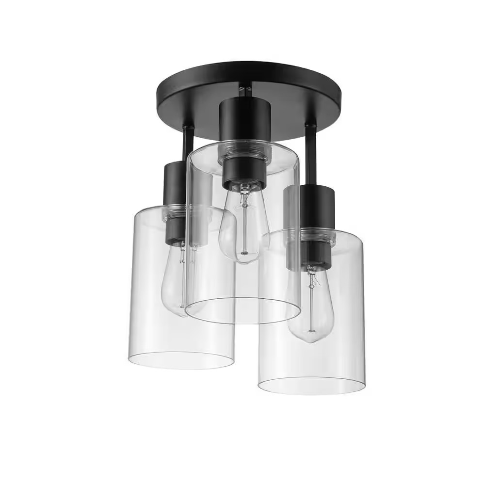 HAMPTON BAY Sutton Place 14 in. 3-Light Matte Black Flush Mount Ceiling Light