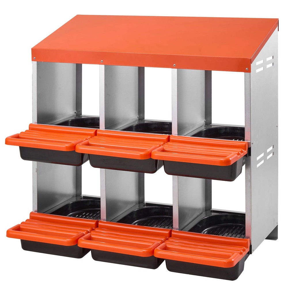 2 Tiers Chicken Nesting Boxes, 6 Compartments, Metal Egg Laying Boxes with Prote