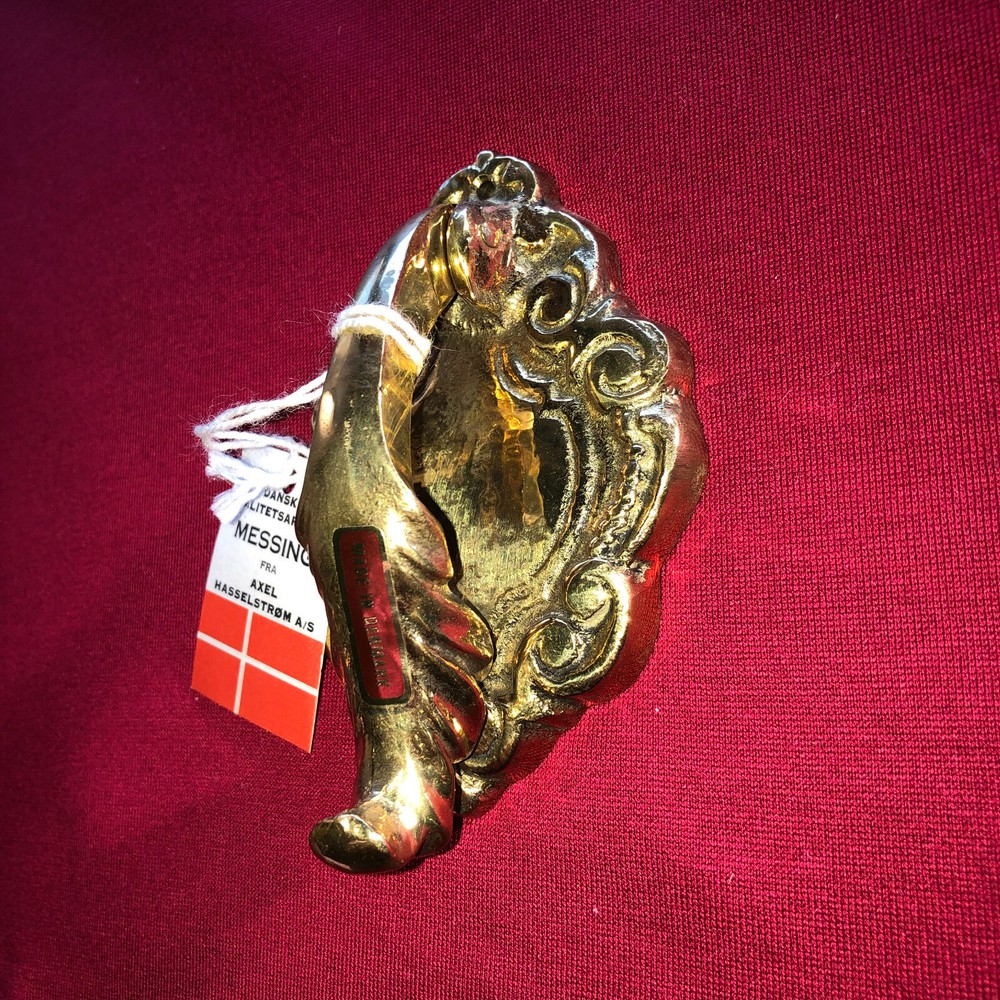 VTG Danish Solid Brass Door Knocker NOS Small ELEGANT SCROLL DESIGN DENMARK 4IN