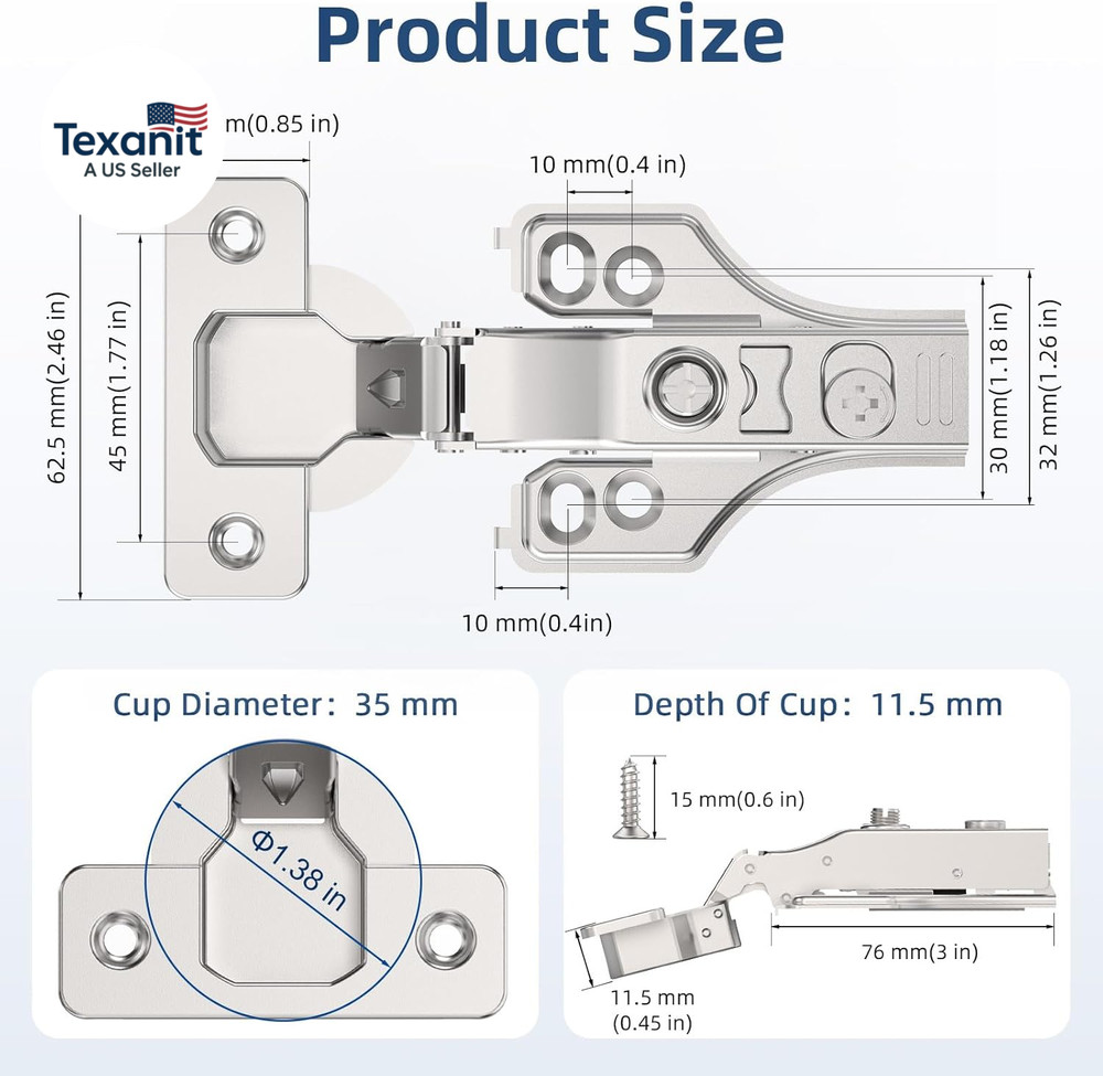 20 Pack 3/4" Full Overlay Soft Close Concealed Hinge for Face Frame ＆ Frameless