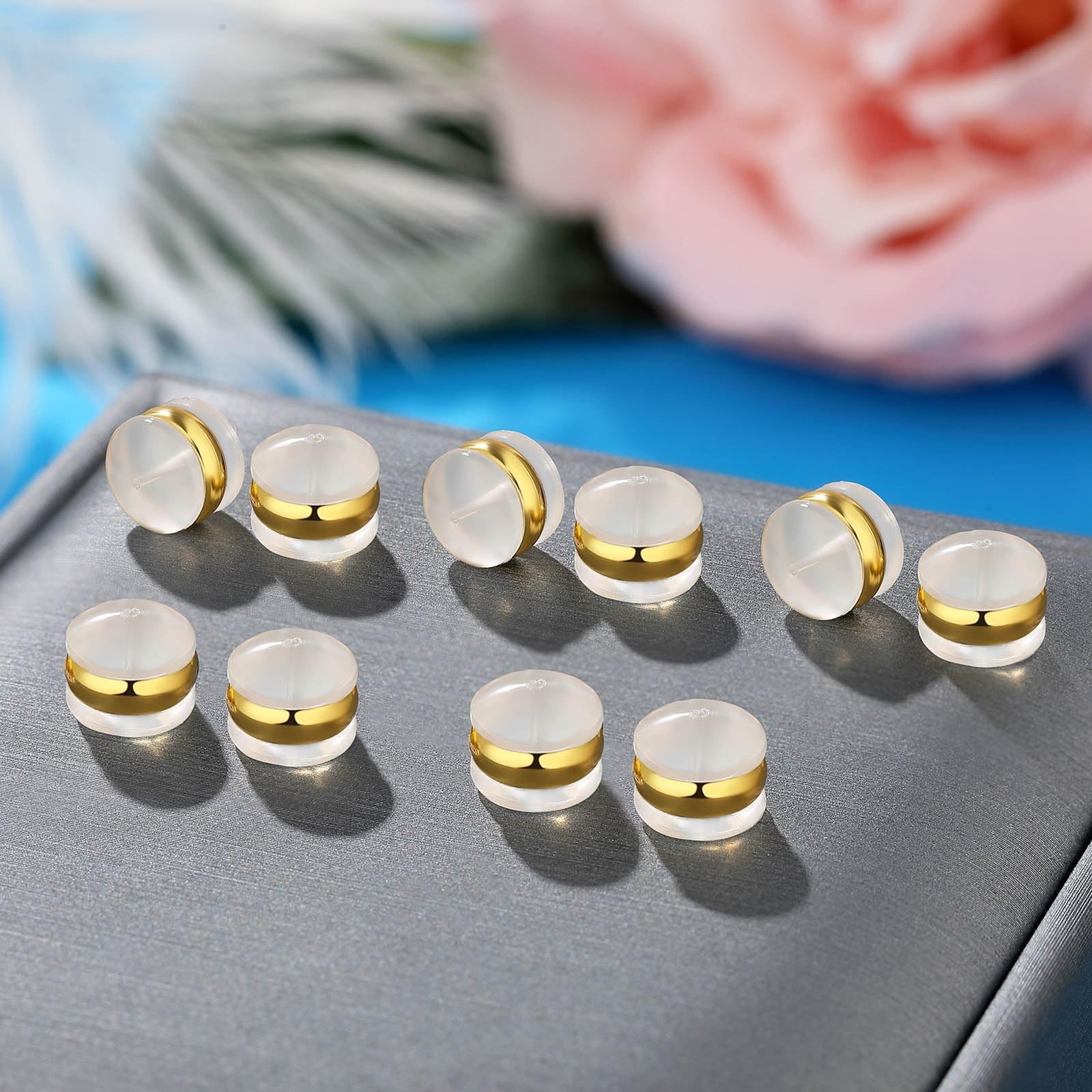 Silicone Earring Backs, 18K Gold Plated, Secure Locking for Heavy Earrings, H...