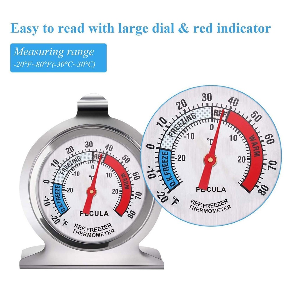 2 Pack Refrigerator Thermometer, Blue, Red