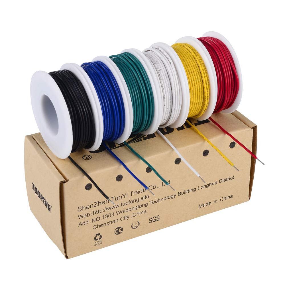 TUOFENG 20 AWG Wire Solid Core Hookup Wire Kit with 6 Different Colored Tinned C