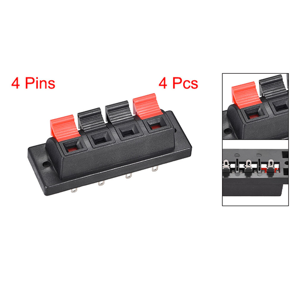 4pc 4 Way Spring Speaker Push Release Connector Cable Terminals Strip Block NEW