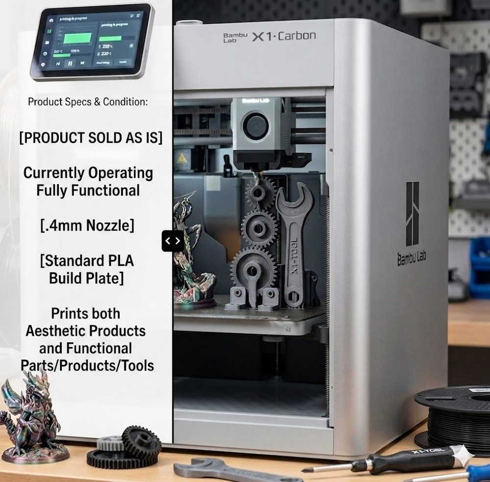 Bambu Lab X1-Carbon (X1C) 3-D Printer. Nice Condition. Read For Details.